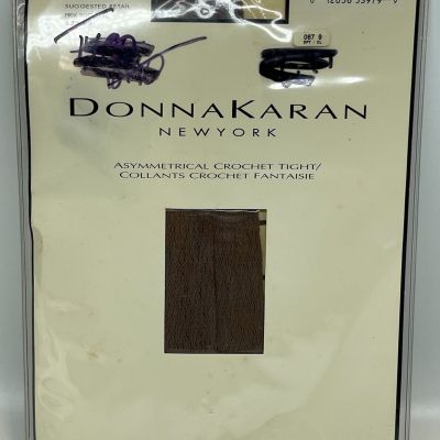 Vtg 90s Donna Karan Asymmetrical Crochet Tights Tan Med/Tall NOS